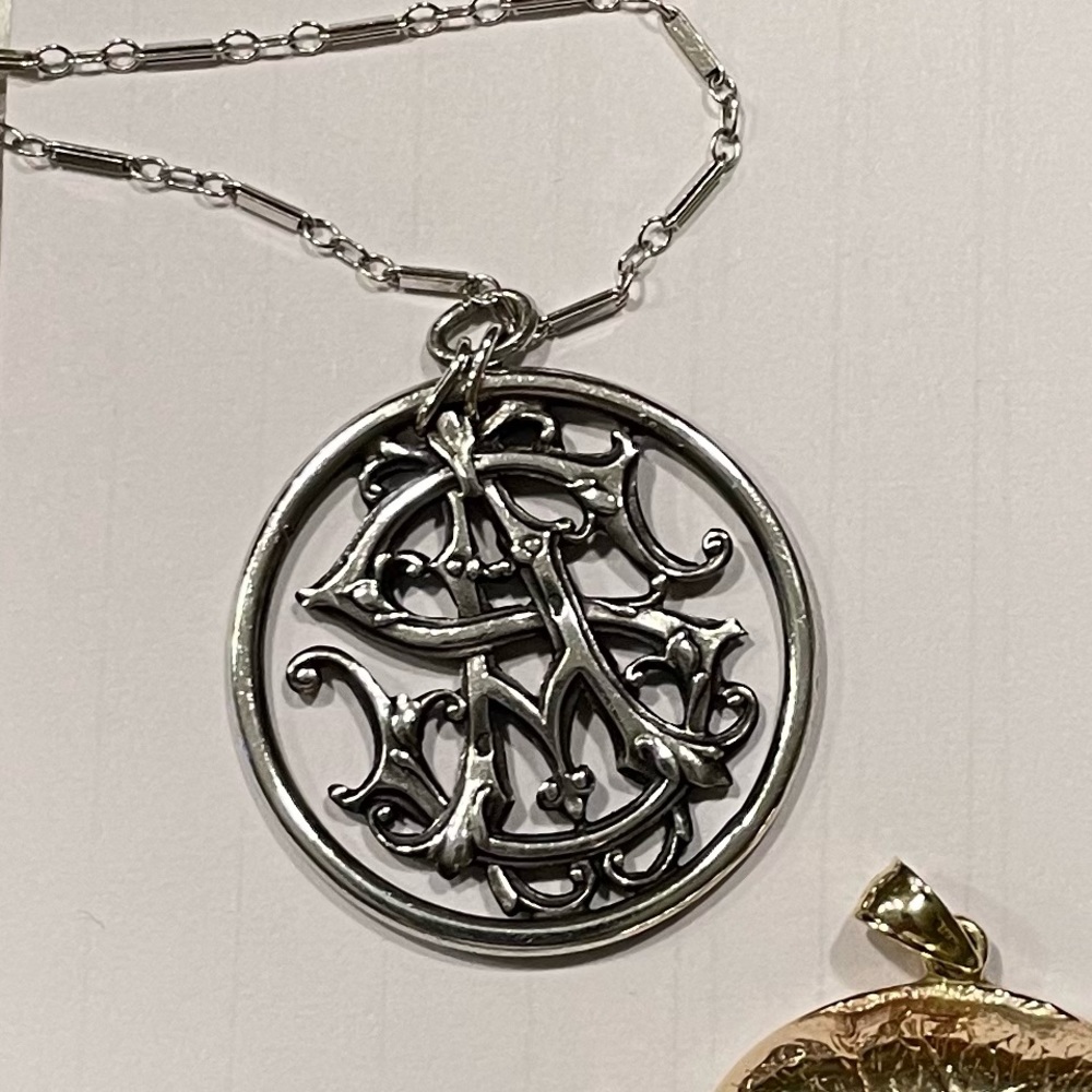 Antique French Entwined Monogram Pendant in Sterling Silver